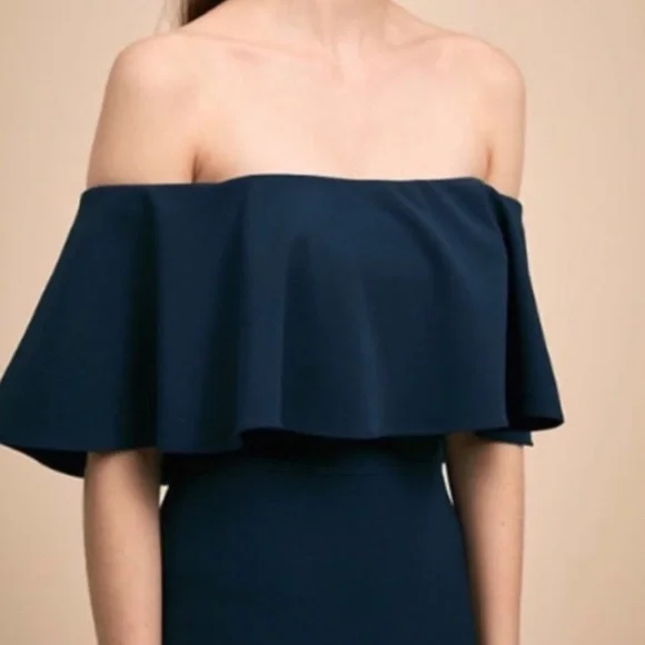 Anthropologie BHLDN Navy Blue Dara Off the Shoulder Maxi Dress - Picture 2 of 9